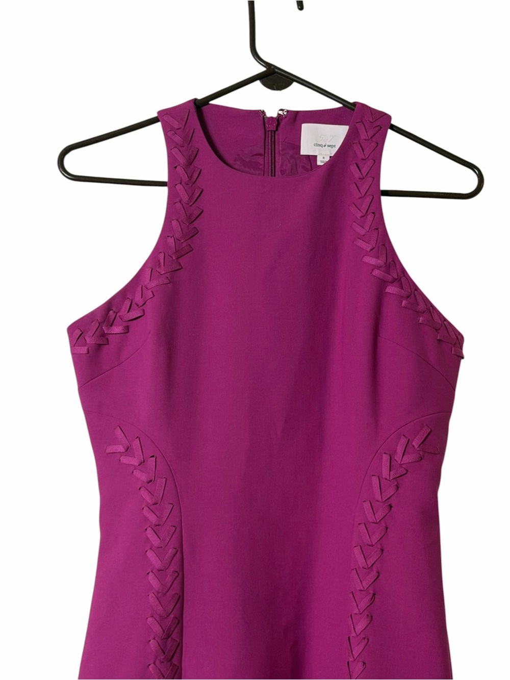 Cinq à Sept Alison Mini Dress Size 6 Pink Sleeveless Braided Trim Cocktail - Picture 3 of 8